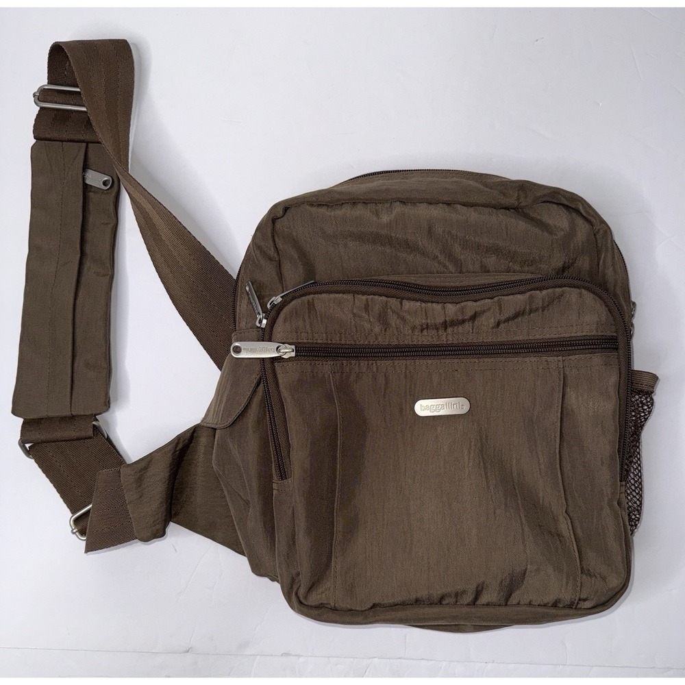 Baggallini Crossbody Sling Brown Organizer Bag Multi Pockets Nylon Travel School